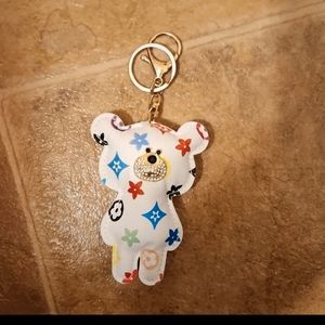 White teddy bear keychain